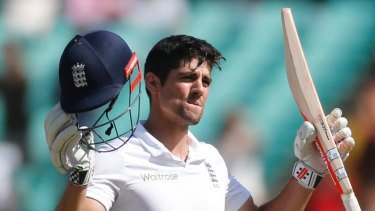 Ton up: England's cricket captain Alastair Cook celebrates after scoring a century against India.