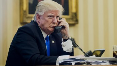 US President Donald Trump speaks on the phone with Malcolm Turnbull in January.