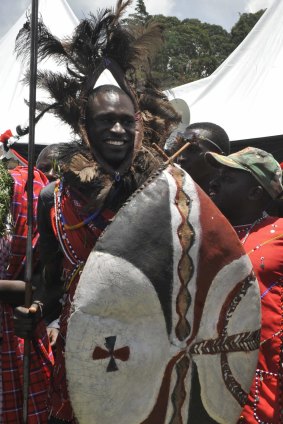 David Rudisha is made a warrior  during a home-coming party in 2010.