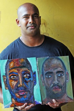 Myuran Sukumaran with his paintings. 