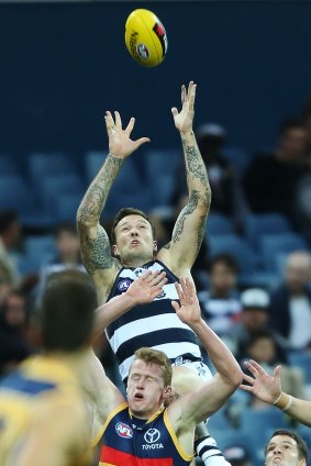Flying high: Mitch Clark of Geelong.