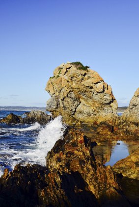 Rock pool at Beauty Point, Bermagui. Look at the centre left of the main rock: can you see the scary face looking left? 