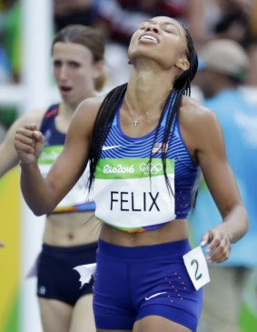 Allyson Felix leaves the track.