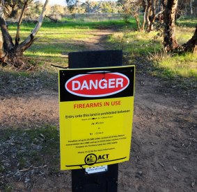 A sign at the Pinnacle nature reserve warning of the kangaroo shoot.