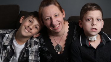 Mel McFadden with her boys Dom (left) and Seb in their Canberra home. 