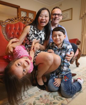 ALP Senate candidate Jennifer Yang with her children Lauren and Isaac and husband Robert Turney.