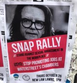Posters bearing Charles Waterstreet's image appeared at the University of Sydney on Thursday advertising a snap rally to "stand against sexual harassment in the workplace".