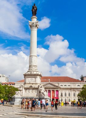 Statue of Portugal's King Dom Pedro IV, Dona Maria II in front of the national theatre in Rossio Square.