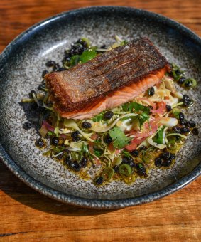 Crispy skin salmon at Taxi, Federation Square.