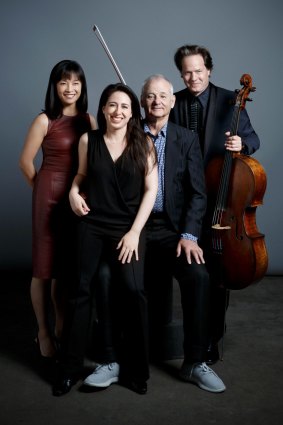 From left, Mira Wang, Vanessa Perez, Bill Murray and Jan Vogler are bringing their New Worlds show to Australia.
