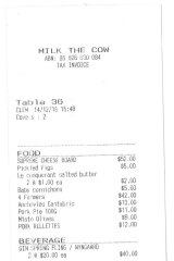 Receipt for lunch at Milk The Cow, St Kilda, with Carly Findlay.