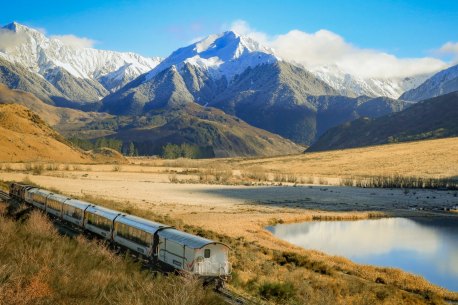 The TranzAlpine passes Lake Sarah on New Zealand's South Island.