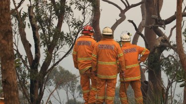 Firefighters prepare to head off a potential fire in the suburb of Alfords Point on Sunday. 