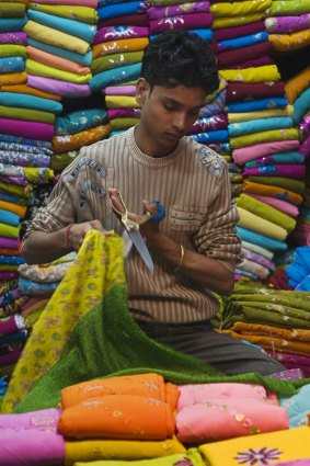 The sari market of Chandni Chowk, in Old Delhi.