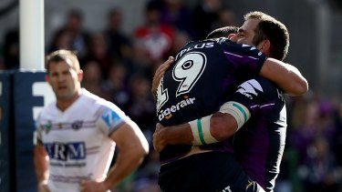 Melbourne Storm Young Gun Jahrome Hughes Embraces Cameron Smith S 350th