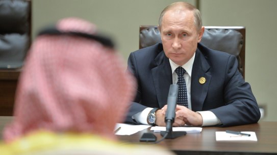 Russian President Vladimir Putin, right, meets with Saudi Arabia's Deputy Crown Prince Mohammed bin Salman at the G20 summit in Hangzhou, China, in September. 