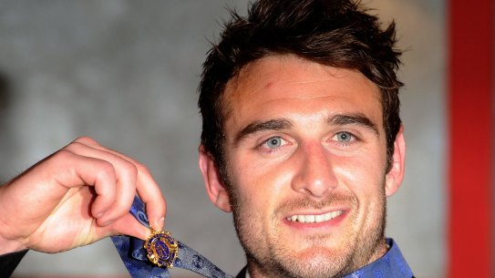 Banned Essendon player Jobe Watson with his 2012 Brownlow Medal.
