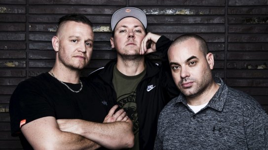 The Hilltop Hoods - Daniel Smith (left), Matthew Lambert and Barry Francis - are about to release their eighth studio album. 