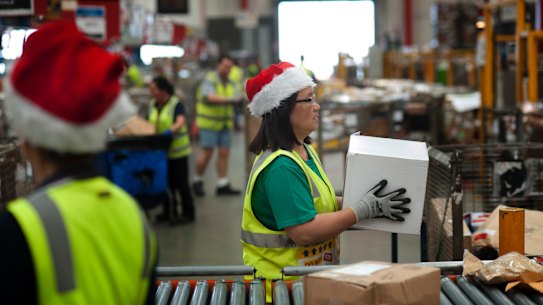 Australia Post mail depot in Sunshine as staff send out Christmas packages. 