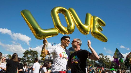 SEXPOL : Addvicates for marriage equality gather at Prince Alfred Park, Sydney to show their supports for the YES vote as people wait for the verdic of the postal vote on same sex marriage, on 15 November 2017. Photo: Jessica Hromas