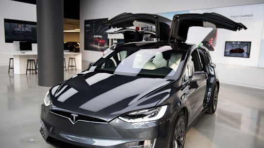 A Tesla P100D sports utility vehicle.