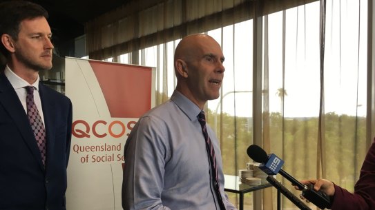 Energy Minister Mark Bailey and Queensland Council of Social Service chief executive officer Mark Henley at the Cost of Living Showcase.