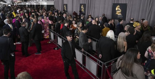 A view of the red carpet at the 65th annual Grammy Awards.