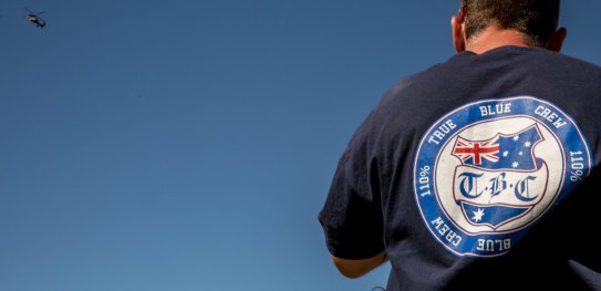 A True Blue Crew member at the meeting on Sunday.