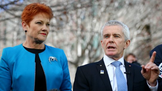The report says One Nation's four senators - including Pauline Hanson and Malcolm Roberts - were elected on the back of a platform which included ceasing Muslim immigration.