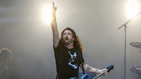 Dave Grohl of Foo Fighters performs onstage at GMHBA Stadium in Geelong during the US rock band's only Australian show.