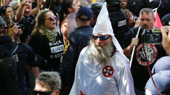 Members of the KKK at the Charlottesville white supremacist rally.