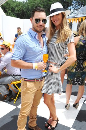 Laura Csortan with Silverchair bass player Chris Joannou at a polo event before their split in 2013.