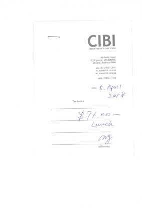 Receipt for lunch at CIBI with Bernard Caleo.