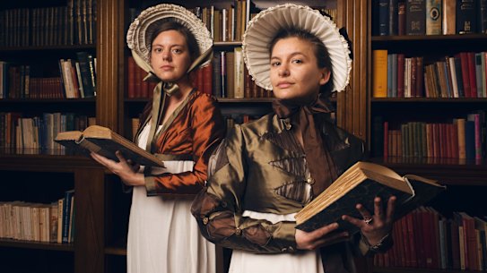 Miss Bennetts, Golda Mitchell and Ann Corkhill, dressed for high tea. 
