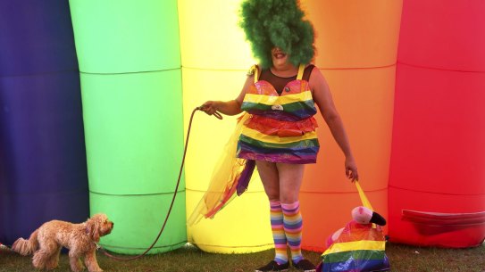 SMH NEWS: A colourful crowd enjoy the festivities and entertainment at the Gay &amp; Lesbian Mardi Gras Fair Day at Victoria Park, Sydney. February 16, 2020. Photo by James Alcock/NINE.