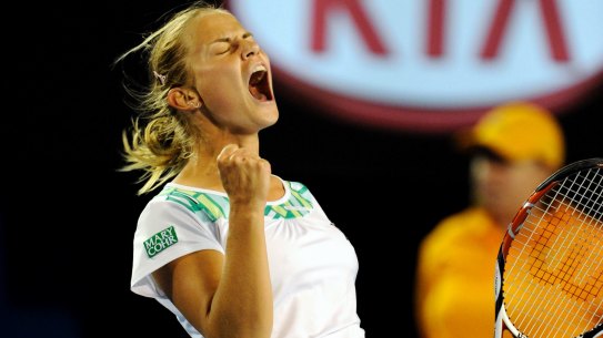 Jelena Dokic in action at the 2009 Australian Open.