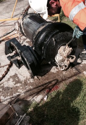 A sewer pump blocked by wet wipes in Australia.