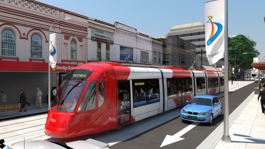 An artist's impression of the Parramatta light rail project. The first stage is due to open in 2023.