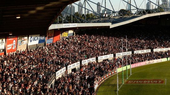 It's a sell-out: Punters cram in to watch Carlton thump Collingwood in the first AFLW match at Princes Park.