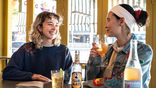 Sophia Fleming  and Carla Uriarte enjoying non-alcoholic drinks at Cafe Freda's in Sydney.