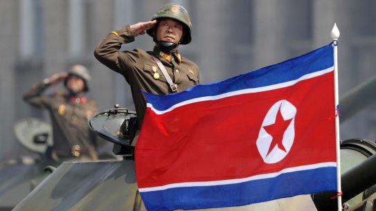 North Korean soldiers during a military parade in Pyongyang.