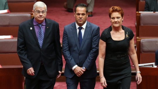 Senator Brian Burston and Senator Pauline Hanson welcomed Senator Peter Georgiou to the Senate, as he  replaced Rod Culleton as WA in March.