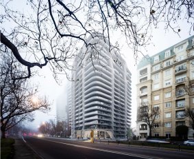 The Zaha Hadid tower is in a prime location on the St Kilda Road boulevard. 