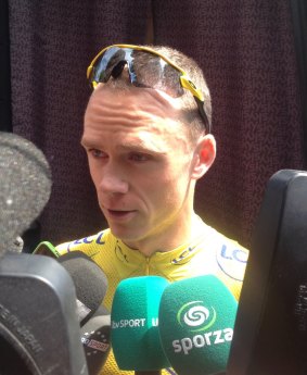 Chris Froome speaks to the media before the day's action.