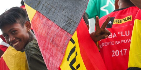 Supporters of Fretilin and Francisco "Lu-Olo" Guterres campaign in Dili during the presidential election in March.