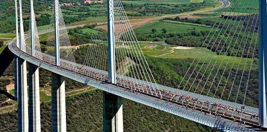 France's Millau Viaduct  above the River Tarn valley rises up to 343 metres above ground.