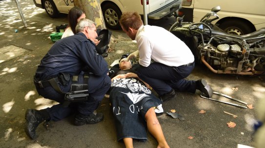 An injured person gets help.