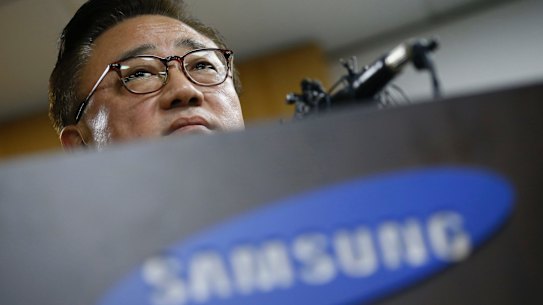 Sense of exceptionalism smashed: Koh Dong-jin, president of Samsung Electronics' mobile business, at a press conference last month.