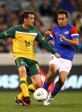 Socceroo Carl Valeri in action during the Canberra match against Malaysia in 2011.