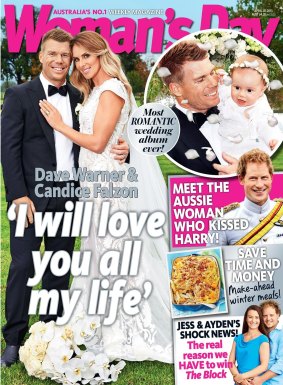 David Warner and Candice Falzon on the front of "Woman's Day".